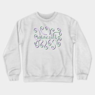 Spooky Witchcraft Lettering and Swirls in Green and Purple, on a White Backdrop, made by EndlessEmporium Crewneck Sweatshirt